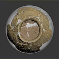 Traditional Ceramic Sculpture Carving with Detailed Cracked Surface and Golden Restored Artistic Patterns