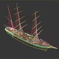 Classic Tall Sailing Ship Model With Multiple Masts Red Hull And Deck Details 3d model