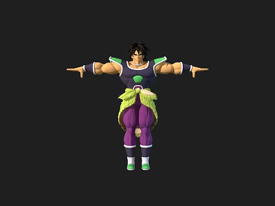 Muscular Game Movie Character With Short Hair Green Black Armor Purple Pants Arms Outstretched 3d model