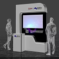 Smart Information Display Terminal With Interactive Blue Screen And Human Figures On Marble Floor 3d model
