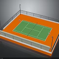 Outdoor Tennis Court Design With Green Area Orange Surface Fence And Light Poles