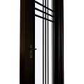 Dark Frame Swing Door With Glass Panel And Decorative Lines Design 3d model