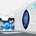Modern Electronic Commerce Exhibition Hall With Digital Globe And Circular Screens 3d model