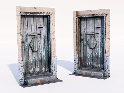 Old Wooden Swing Doors With Weathered Frame And Wood Grain Texture 3d model