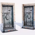 Old Wooden Swing Doors With Weathered Frame And Wood Grain Texture