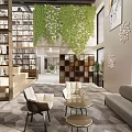Modern Office Interior With Green Living Wall Bookshelves And Comfortable Seating Area