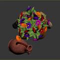 Cute Pot Plant Headed Robot Character With Colorful Flowers And Watering Can