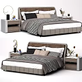 Modern Double Bed Interior With Bedside Tables Striped Bedspread Decorative Pillows And Table Lamp 3d model