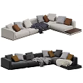 Light and Dark Colored Sectional Sofa with Corner Design Gray Brown Pillows and Blanket 3d model