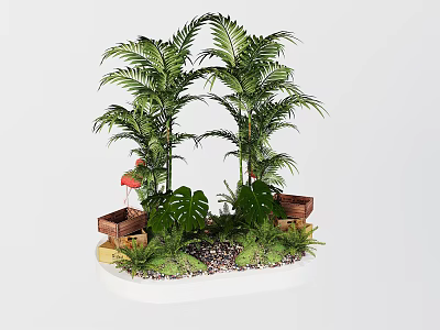 Modern indoor and outdoor landscaping gardening landscape sketch green plant pile pebbles landscape pool flower bed flower pool flower box 3d model