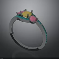 Elegant Silver Ring With Colorful Gemstones Yellow Pink And Blue Inlaid Design