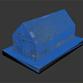 Cartoon Scene Of Old Barn With Gray Roof Red Door And Grass Around Black Base