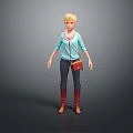 Blonde Female Character In Light Blue Top Dark Pants Red Boots With Brown Crossbody Bag
