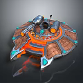 Futuristic Sci Fi Circular Platform With Mechanical Cannons Orange Blue Details And Flag 3d model