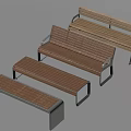 Modern Four Benches with Wooden Seats and Metal Frames in Light Dark Wood
