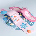 Pastel Pink Kids Playground Scene With Slide Stairs Star Pattern And Circular Elements