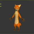 3D Cartoon Fox Character With Orange White Fur Green Eyes Standing Pose In Game Movie