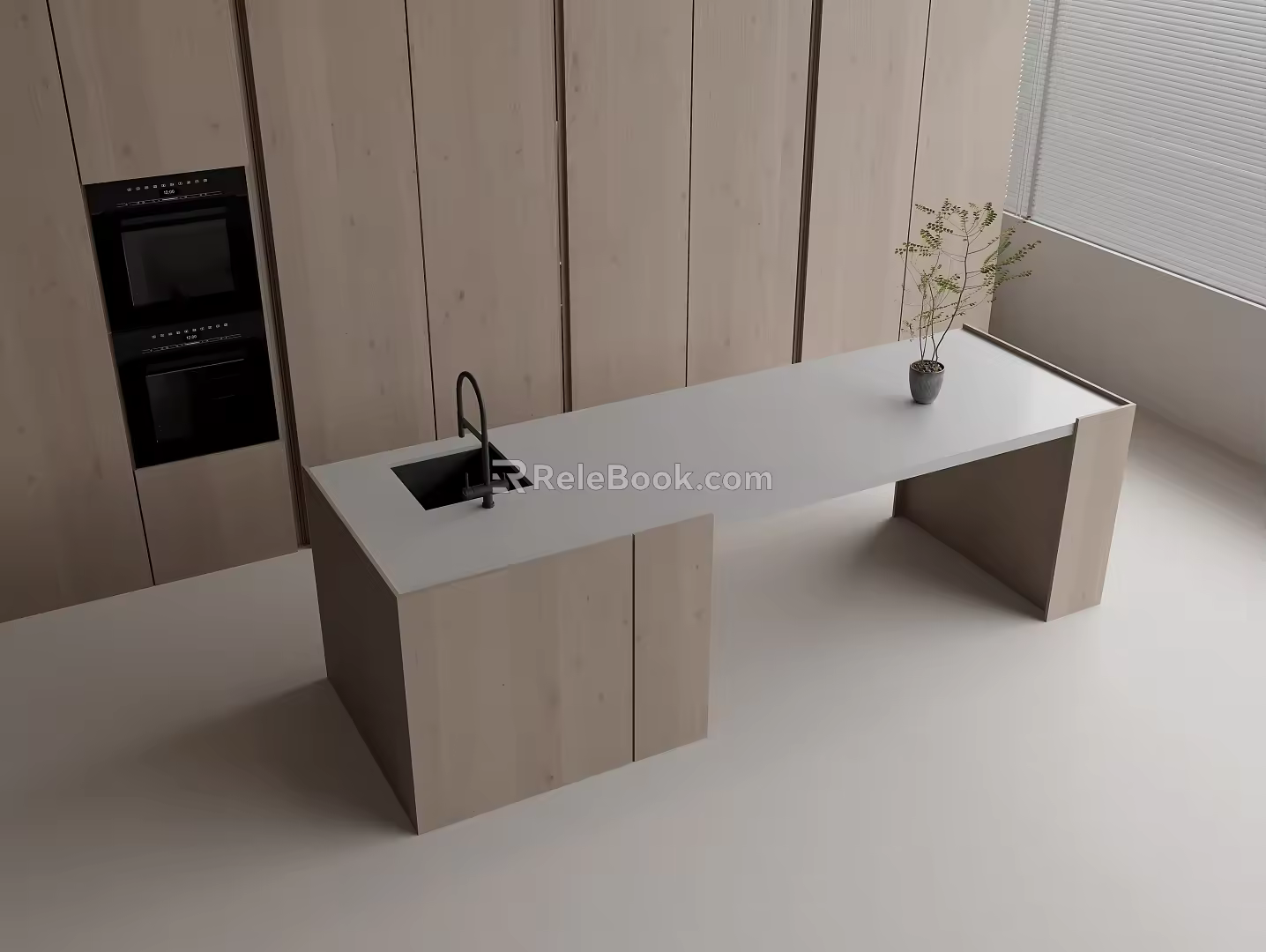 Nakajima Bar Counter Restaurant Bar Counter Water Bar Counter Faucet Sink Oven Combination Flower Pot Green Planting 3d model