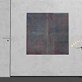 Abstract Painting On Gray Concrete Wall With Modern Sculpture And Circular Light Fixture