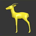 Yellow Antelope Sculpture With Shiny Surface And Reflection On Black Background