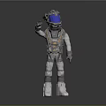 3D Render Of Astronaut In Gray Spacesuit With Blue Visor Helmet Waving Hand