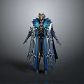 Fantasy Character In Blue Cloak With Mythical Bird Inspired Crown And Armor