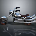 Shiny Silver Motorcycle With Brown Leather Seat Black Handlebars And Chrome Exhaust Pipes