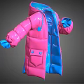 Shiny Pink And Blue Puffer Jacket 3D Model With Blue Cuffs And Pockets