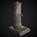 Vintage Water Pump Column With Rustic Texture And Base For Garden Decoration