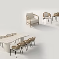 Elegant Modern Woven Outdoor Dining Chairs And White Table Set 3d model