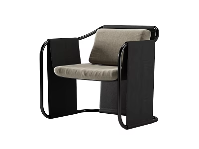Modern Sleek Single Sofa With Black Metal Frame And Light Gray Fabric Upholstered Cushion 3d model