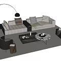 Modern Sofa and Coffee Table Set with Throw Pillows Floor Lamp and Marble Top Table 3d model