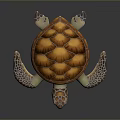 Realistic Sea Turtle With Orange Brown Shell White Brown Limbs And Head Against Dark Background