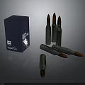 Military Bullets With Green Casings And Orange Tips Next To Blue Box