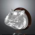 Silver Rhinoceros Head Decorative Furniture Accent With Brown Round Base