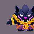 Cartoon Black Feline Creature Character With Purple Accents Yellow Chain And Sharp Fangs