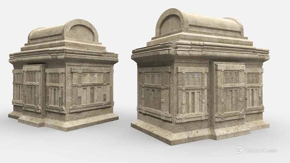 Ancient Architecture Stone Structures With Arched Tops Carved Windows And Ornate Surfaces 3d model 