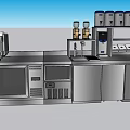 Stainless Steel Commercial Kitchen Cabinets With Coffee Machines And Storage Shelves