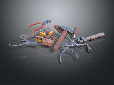 Essential Hardware Tools Set Including Hammer Pliers Wrench And Screwdriver For DIY Projects 3d model