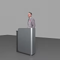 Modern Reception Desk With Stylish Design And Man In Suit Standing Behind