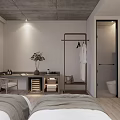 Minimalist Modern Hotel Guest Room With Comfortable Bed Wooden Floor And Pendant Lights