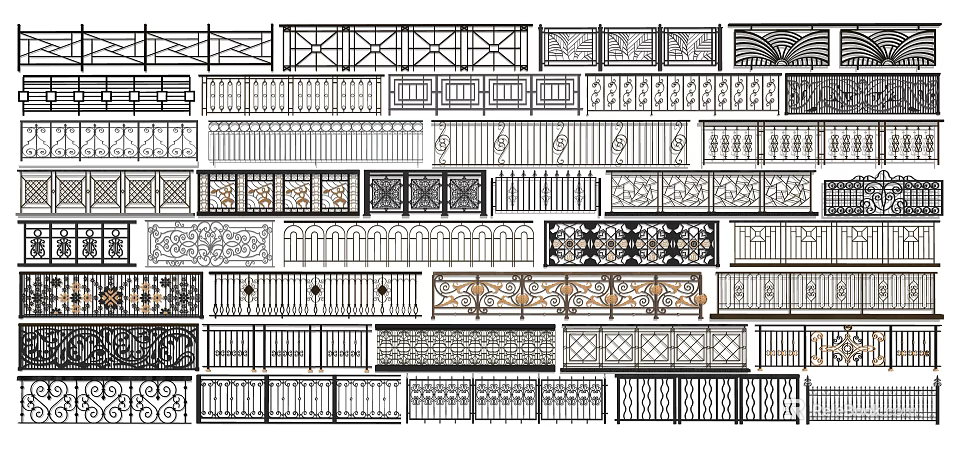 Various Decorative Railing Designs With Intricate Patterns And Metal Accents 3d model