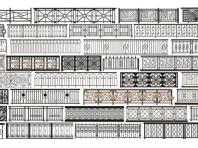 Various Decorative Railing Designs With Intricate Patterns And Metal Accents 3d model