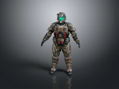 Futuristic Role Play Armor Costume With Green Black And Red Details Helmet 3d model