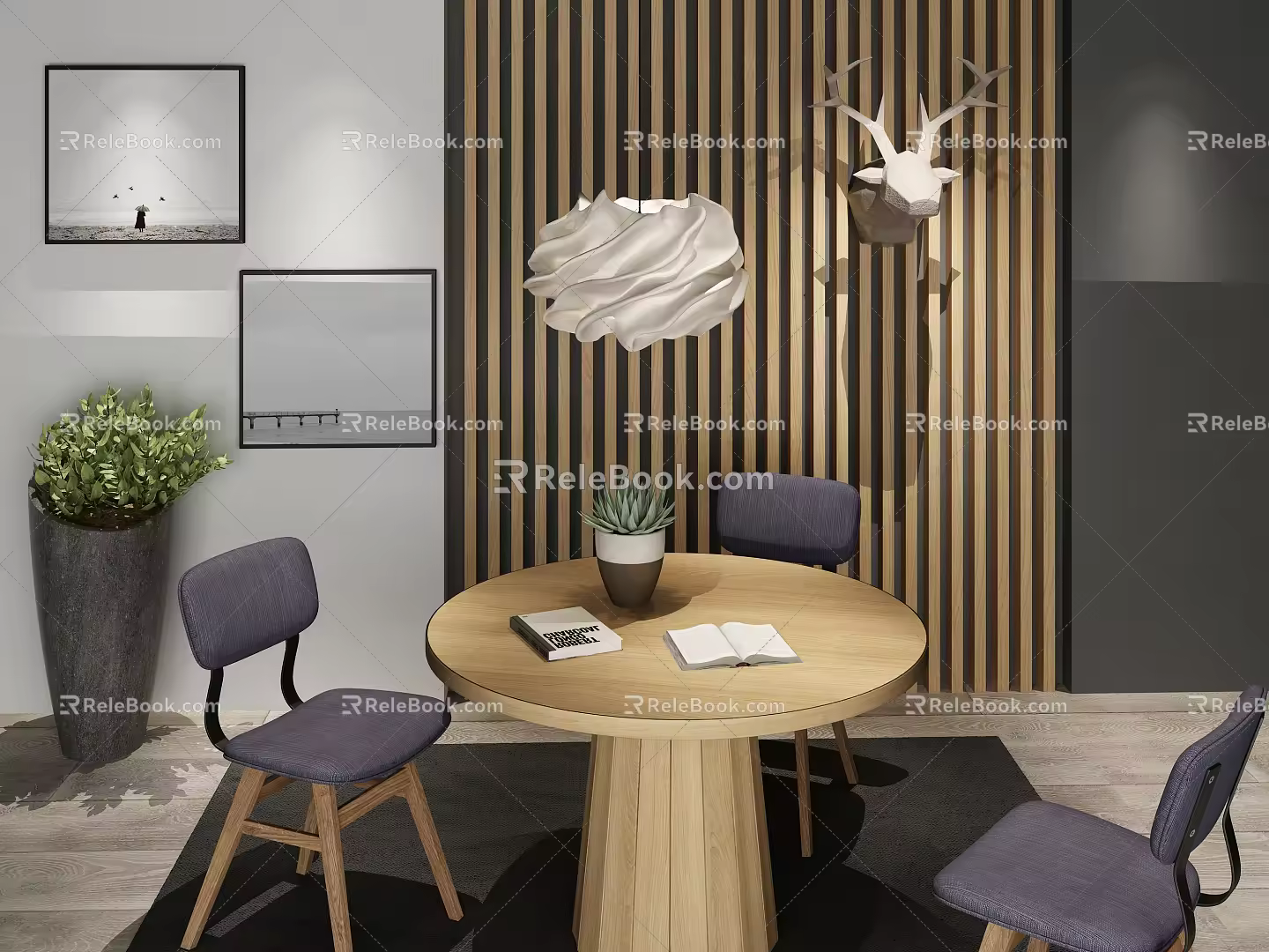 Nordic Table and Chair Combination Dining Table and Chair 3d model