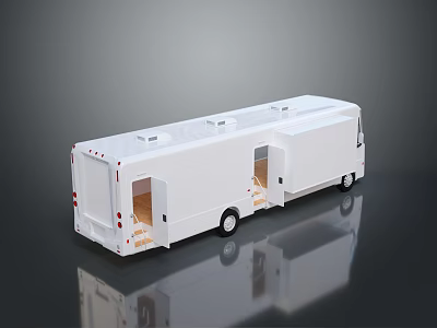 White Long Mobile Vehicle With Open Doors And Spacious Interior Layout 3d model