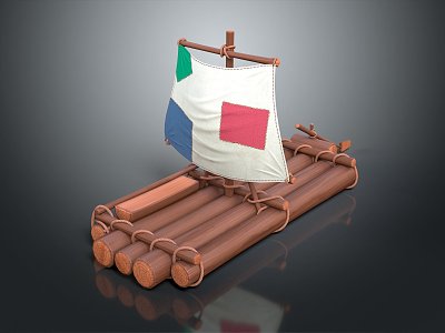 Modern raft bamboo raft bamboo row small boat 3d model