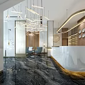 Elegant Modern Hotel Lobby Interior Design With Marble Walls Pendant Lights And Reception Desk