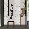 Modern Black And Gold Sculptures With Lifting Ball And Seated Figures For Indoor Decor