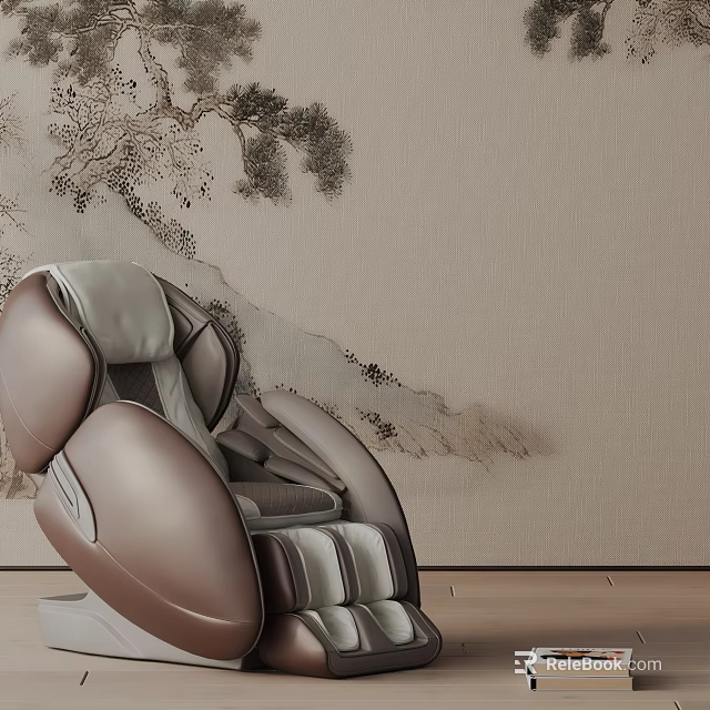 Luxury Modern Massage Chair Featuring Beige Leather And Artistic Wall Design 3d model 